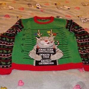 Festive Green Cat Sweater with Reindeer Antlers